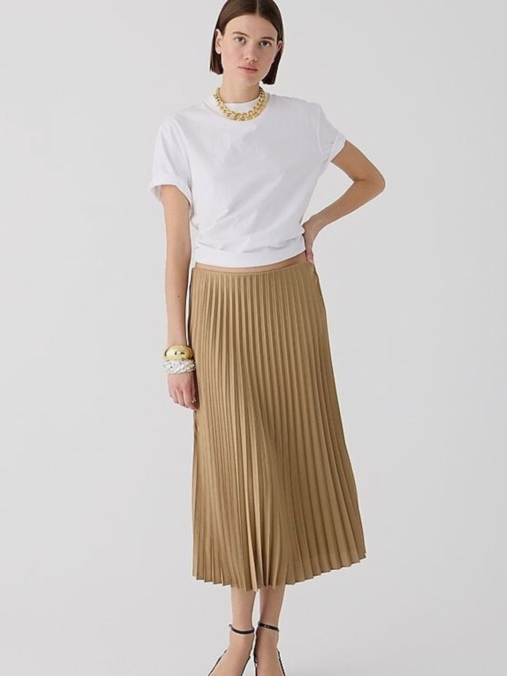 J. Crew Camel Pleated Midi Skirt